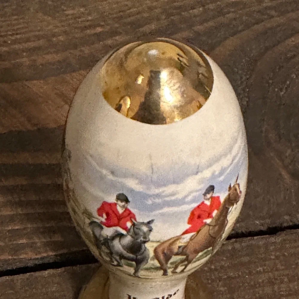 Vtg Mead Ye Olde Pub Handle Ceramic Beer Tap Fox Hunt Equestrian Scene 6in